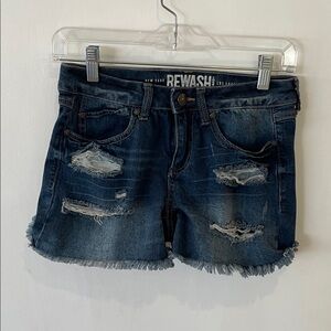 Rewash Juniors Frayed Hem Jean Shorts - Dark Blue